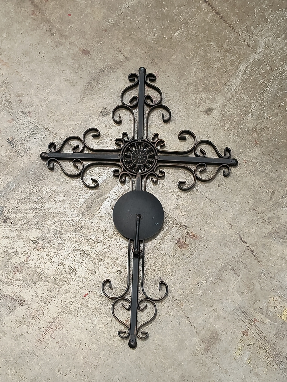VINTAGE Metal Cross Black – Candle Holder Sconce Collapsible - Scrollwork Medall